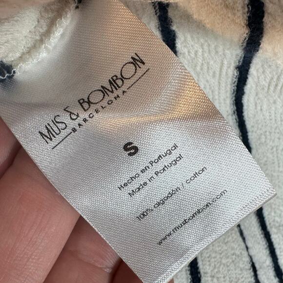 Mus & Bombon Aldea Stripe Sweatshirt Boucle Knit Top S Small Navy Blue Cream - Picture 8 of 10